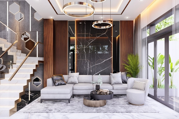 Phối cảnh phòng khách biệt thự chị Vũ Thư