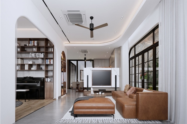 Phối cảnh phòng khách biệt thự