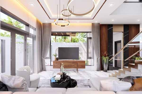 Phối cảnh phòng khách biệt thự chị Vũ Thư