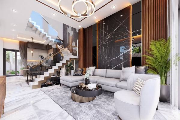 Phối cảnh phòng khách biệt thự chị Vũ Thư