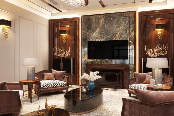 Thiết kế phối cảnh phòng khách - biệt thự anh Hiếu