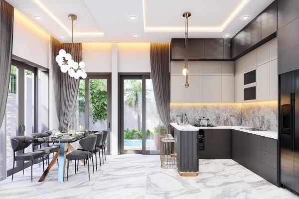 Phối cảnh bếp ăn biệt thự chị Vũ Thư