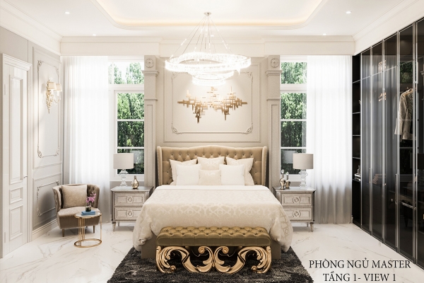 Phòng ngủ master tầng 1 view 1 biệt thự anh Đăng