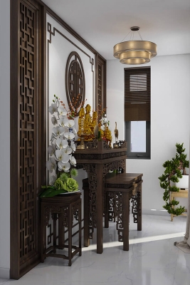 Phối cảnh phòng thờ biệt thự - anh Lâm