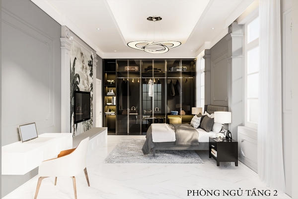 Phối cảnh phòng ngủ tầng 2 nhà anh Đăng