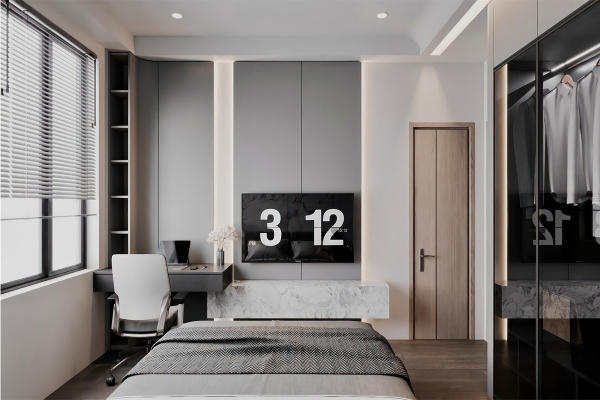 Phòng ngủ thứ 3 cũng được bố trí đầy đủ công năng, kết hợp cửa sổ để đón ánh sáng tự nhiên