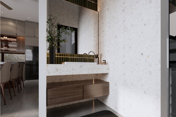 WC tầng 1 cạnh bếp nhà anh Quang