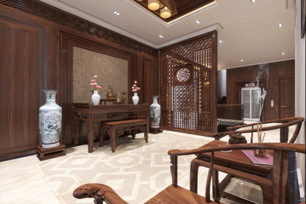 Phối cảnh phòng thờ - biệt thự anh Hiếu