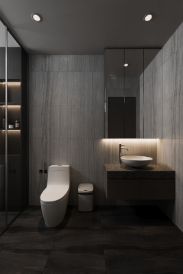 WC thứ nhất được thiết kế với tone màu tối