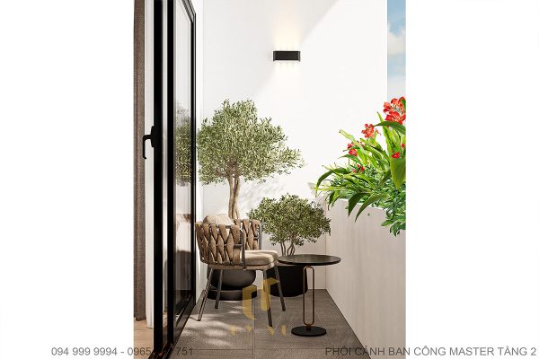 Phối cảnh nhà anh Hợp - ban công phòng ngủ master