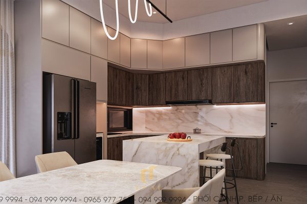 Biệt thự anh Cảnh - Phối cảnh không gian bếp ăn