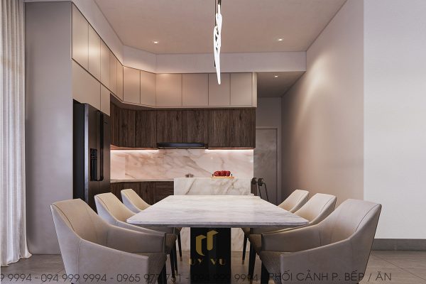 Phối cảnh phòng bếp ăn tại biệt thự anh Cảnh