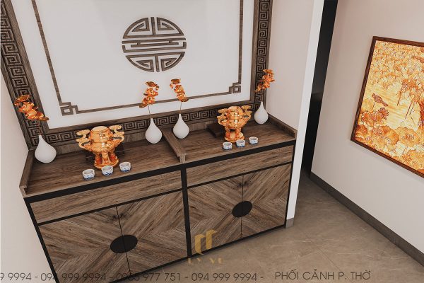 Biệt thự anh Cảnh - Không gian phối cảnh phòng thờ