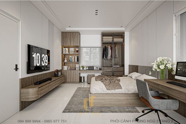 Nội thất phòng ngủ được bài trí đơn giản nhưng tinh tế