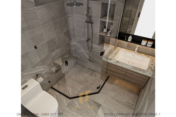 Biệt thự anh Nhân - Phối cảnh WC tầng 1