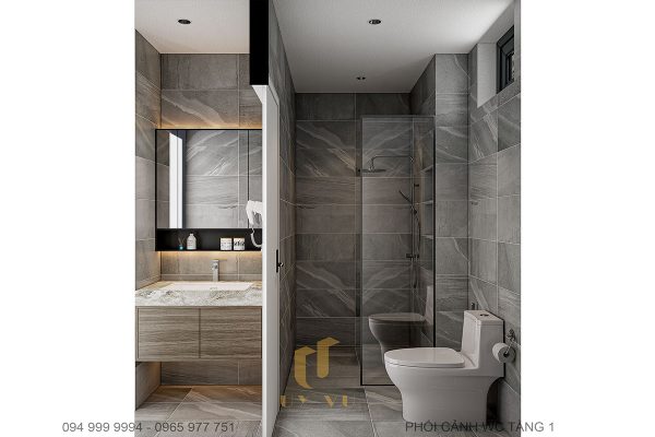 Biệt thự anh Nhân - Phối cảnh thiết kế wc tầng 1