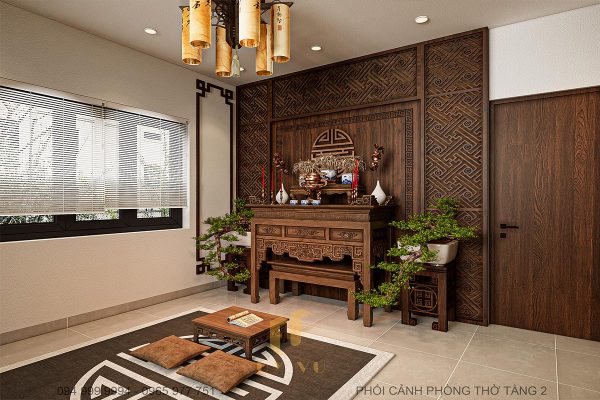Biệt thự anh Nhân - phối cảnh phòng thờ tầng 2