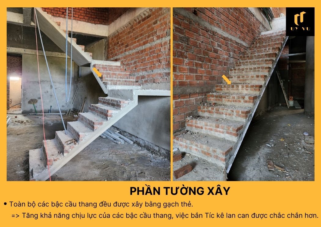 BÁO GIÁ XÂY DỰNG PHẦN THÔ TẠI ĐÀ NẴNG Cầu thang được xây bằng gạch thẻ