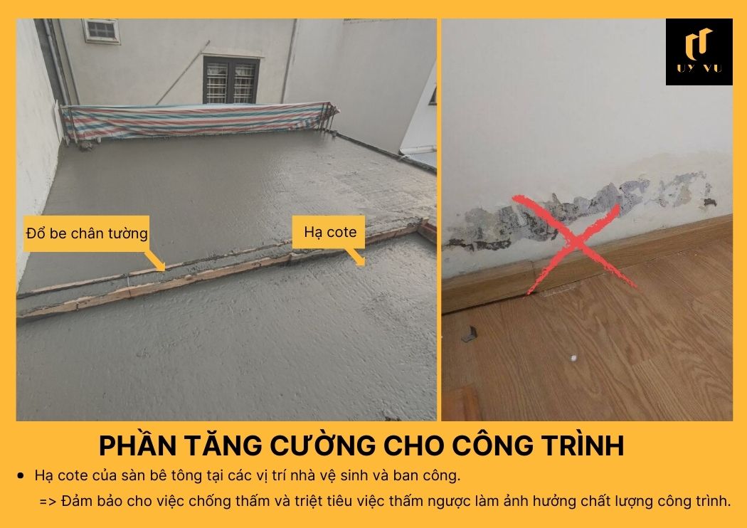 BÁO GIÁ XÂY DỰNG PHẦN THÔ TẠI ĐÀ NẴNG Hạ cote của sàn bê tông tại nhà vệ sinh và ban công