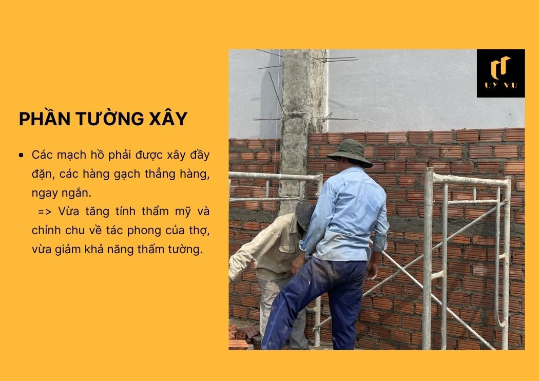 BÁO GIÁ XÂY DỰNG PHẦN THÔ TẠI ĐÀ NẴNG Mạch hồ được xây đầy đặn, hàng gạch thẳng hàng, ngay ngắn