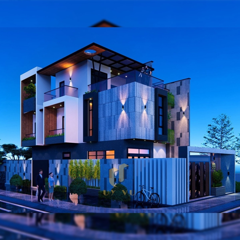 THIẾT KẾ BIỆT THỰ Phối cảnh biệt thự mặt tiền nhà anh Nhật