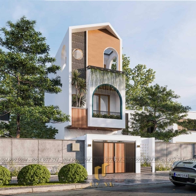 Nhà phố P'House 3 tầng Đà Nẵng thiết kế mái chéo