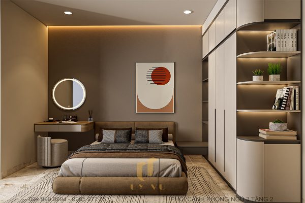 Bức tường nâu làm nổi bật nội thất kiến trúc khác trong phòng