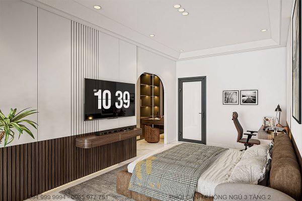 Bức tường với hoạ tiết cách điệu tại P'House không gian xanh 3 tầng Đà Nẵng