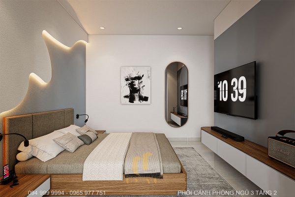 Nhà anh Tiến - phối cảnh mặt cắt phòng ngủ 3 tầng 2