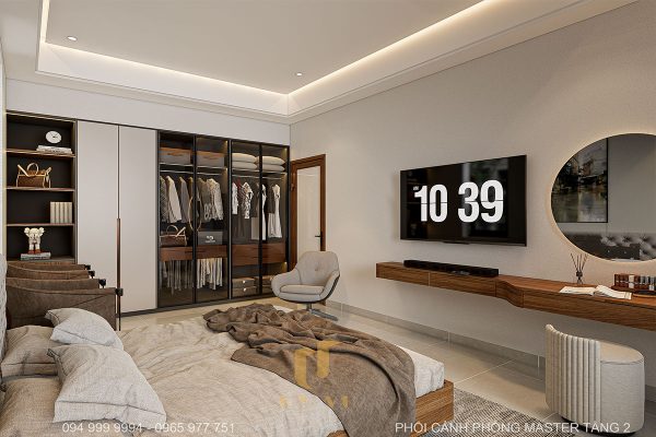 Phối cảnh nhà anh Tiến - Phòng ngủ Master T2