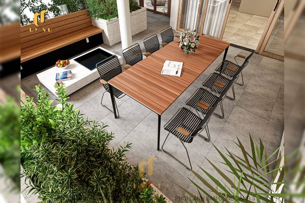 Phối cảnh ban công tầng 3 từ trên cao xuống biệt thự chị Diễm