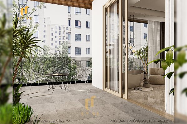 Phối cảnh bên ngoài phòng Master tầng 2 nhà chị Diễm