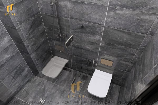 Phối cảnh bên trong phòng WC từ trên xuống biệt thự anh Vỹ