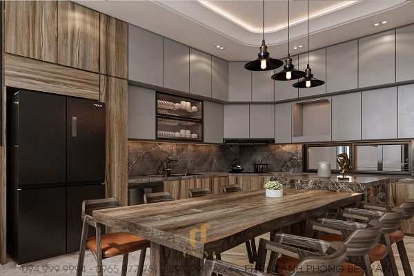 Khu vực bàn ăn được đặt ở chính giữa căn phòng tạo nên không gian rộng rãi