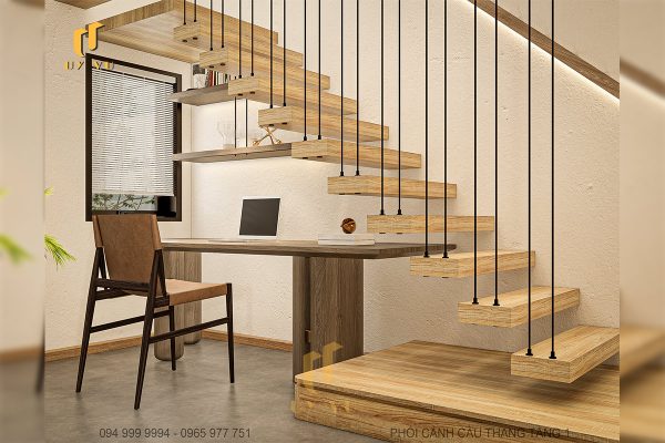 Phối cảnh cầu thang dây cáp treo của biệt thự chị Diễm