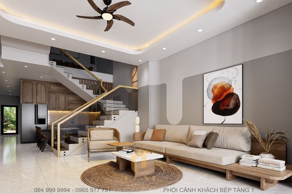 Sofa trắng với tranh nghệ thuật treo tường