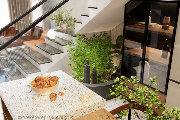 Tiểu cảnh xanh trong không gian bếp