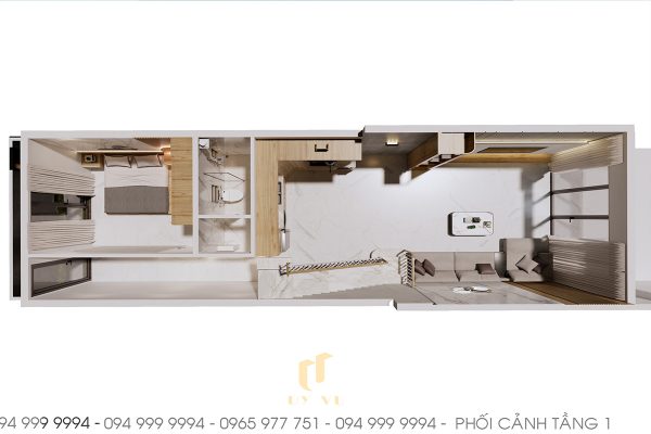 phối cảnh mặt bằng tầng 1 nhà anh Ngọc