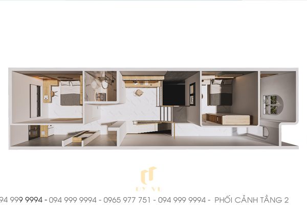 phối cảnh mặt bằng tầng 2 nhà anh Ngọc