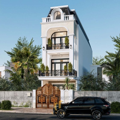 Nhà cô Thọ - Thiết kế Tân cổ điển Phối cảnh mặt tiền nhà cô Thọ ban ngày