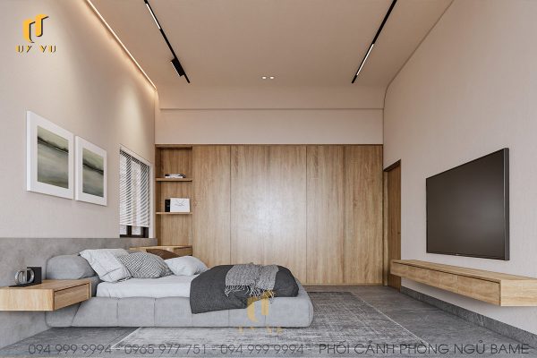 Phối cảnh ngang phòng ngủ ba mẹ biệt thự Anh Vỹ