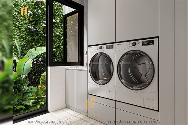 Phối cảnh ngoài phòng giặt tầng 2 biệt thự nhà chị Diễm