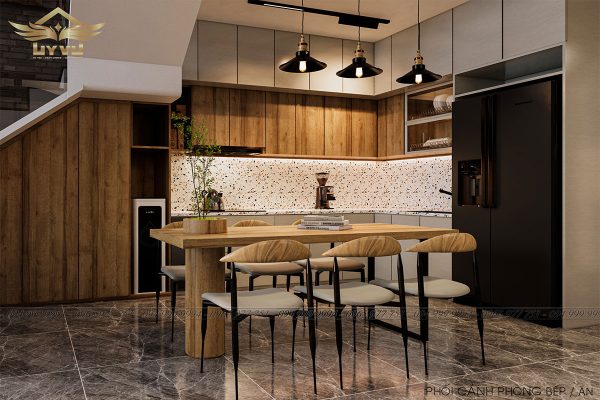 Phối cảnh phòng bếp ăn nhà anh Hà
