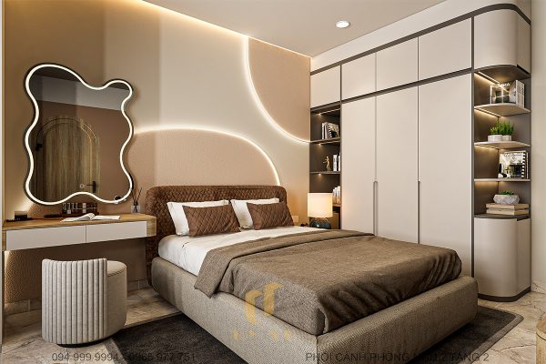 Bàn trang điểm bên cạnh giường ngủ tăng tính tiện nghi và tối ưu hoá không gian