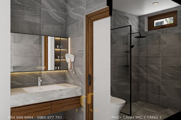 Phối cảnh wc 1 tầng 1 - nhà anh Tiến