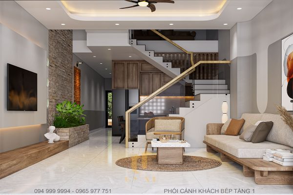 Phòng khách rộng rãi, đơn giản, thoải mái