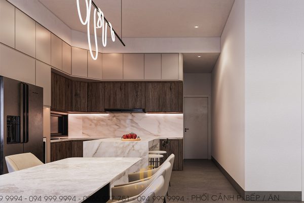 Biệt thự anh Cảnh - Phối cảnh bếp ăn