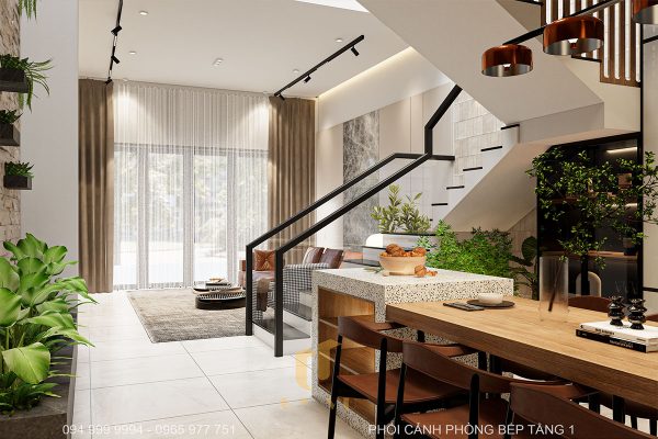 Phòng bếp được thiết kế nối liền với phòng khách