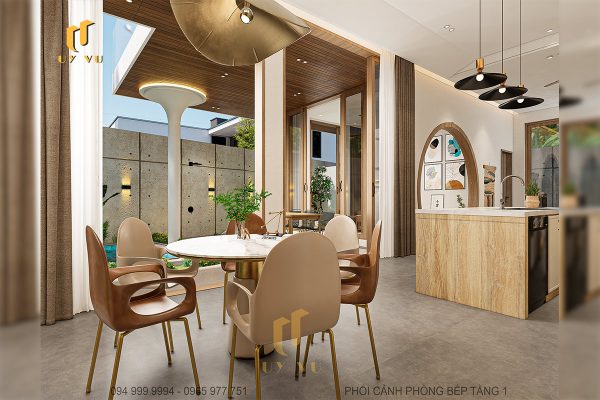 Phối cảnh phòng bếp tầng 1 ấm cúng