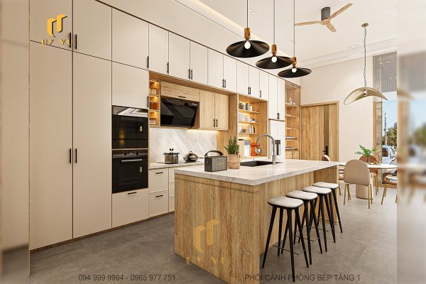 Phối cảnh phòng bếp tầng 1 hiện đại
